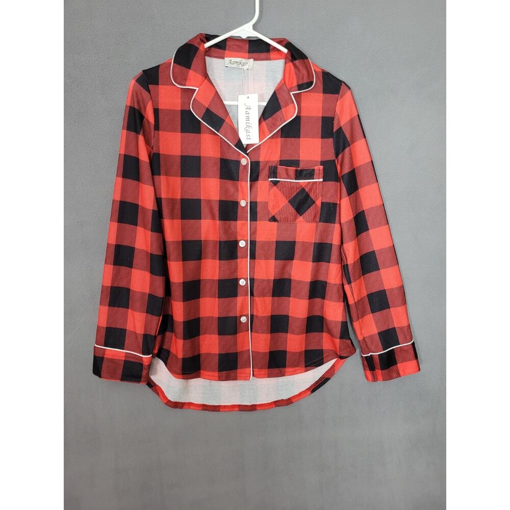 Aamikast Women's Pajama Top Long Sleeve Button Down Pj Top Plaid Size XSMALL